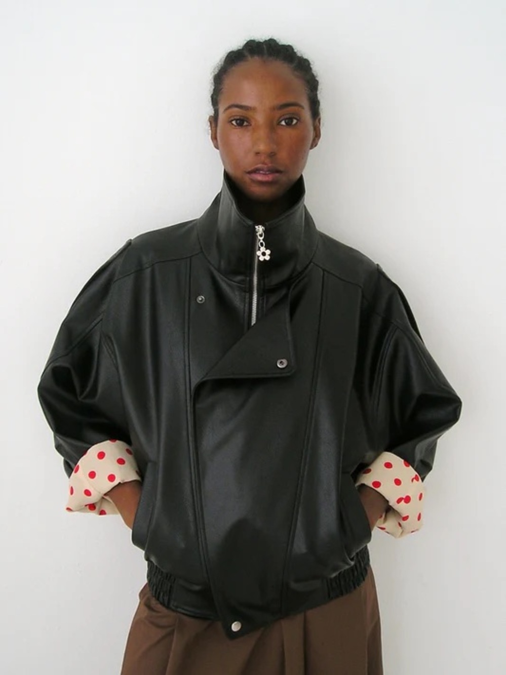 Lisa Says Gah! Frankie Jacket | Black Faux Leather High-Collar Bomber Jacket